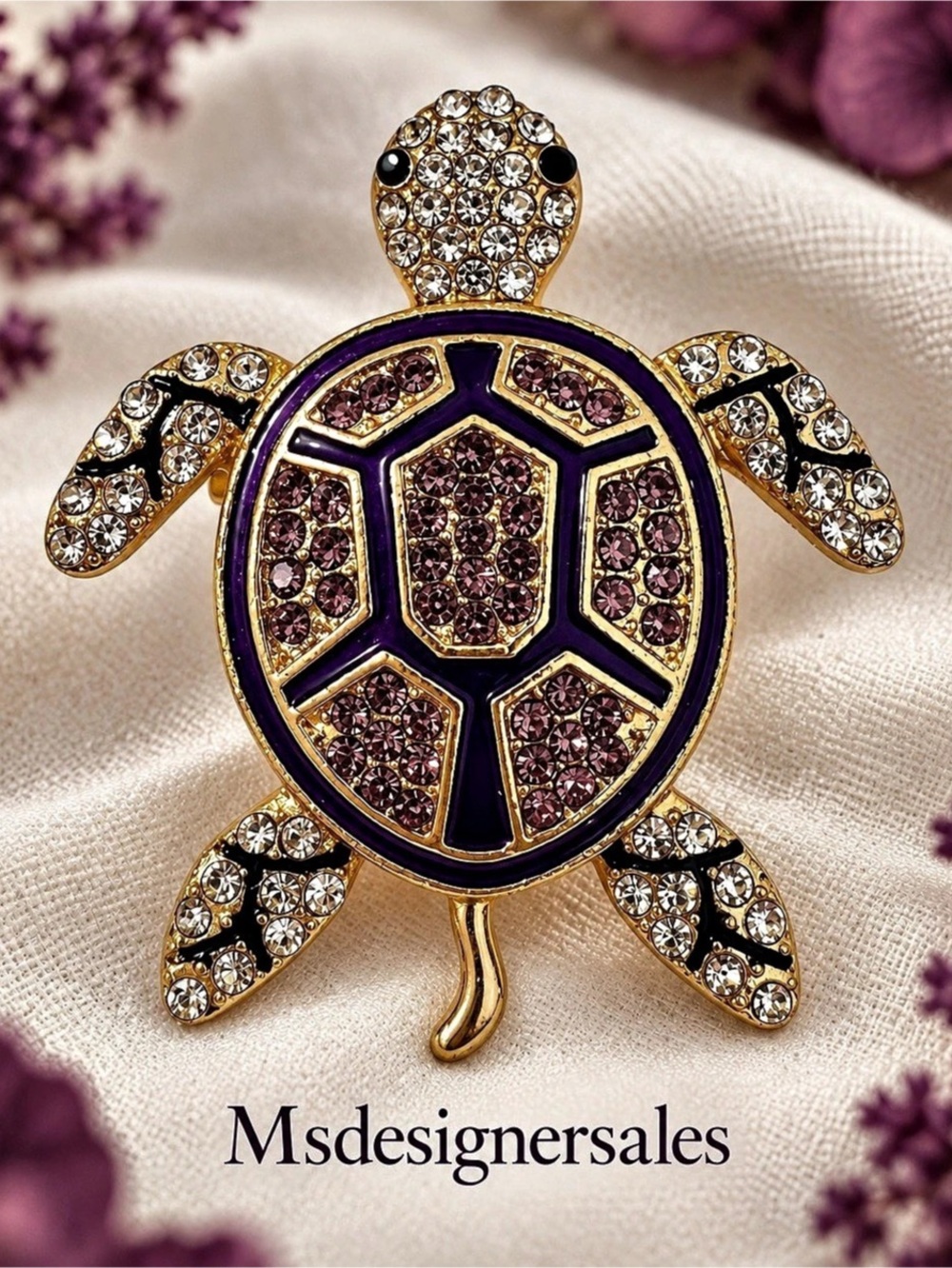 Turtle Brooch Gold & Purple Like New 216